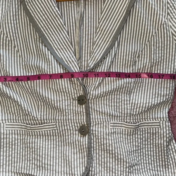 Sandro Paris Women's Jacket 100% Cotton Grey And White Seersucker Size M GUC - Picture 7 of 9